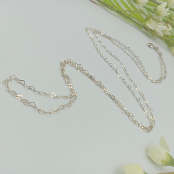 Vintage Sterling Silver Heart Link Necklace - Picture 11 of 14